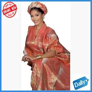 African Bubu Maxi Dress V Neck Short Sleeve Polyester Formal Casual